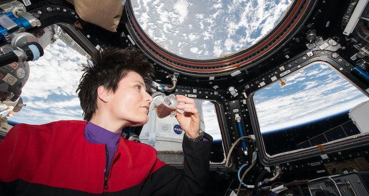 Samantha Cristoforetti drinks espresso on the ISS